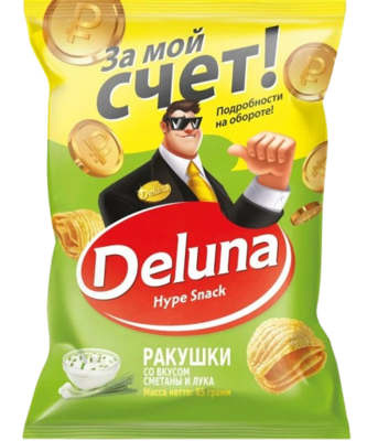 Снеки кукурузные Deluna Ракушки со вкусом сметаны и лука 85гр - фото 24154