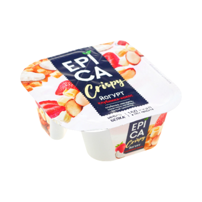 Йогурт Epica Crispy 7,3% клубника миндаль кокос.печенье бел.шоколад 138гр - фото 27096