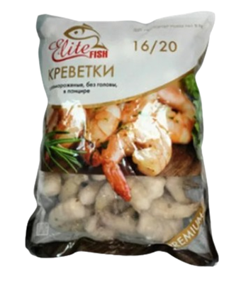 Креветки Elite Fish 16/20 сырая б/гол в панцире с/м ПРЕМИУМ Китай 1кг - фото 27776