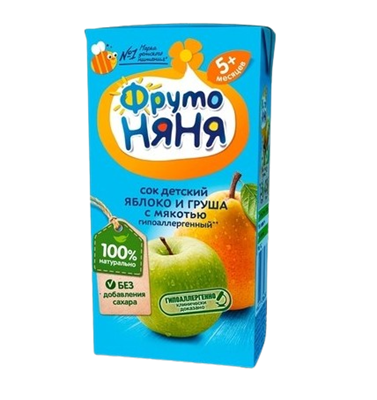 Сок ФрутоНяня Яблоко и груша с мякотью 0,2л - фото 29551