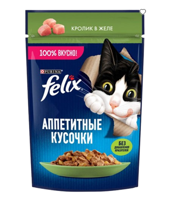 Корм Феликс кусочки в желе кролик для кошек 75гр - фото 29711