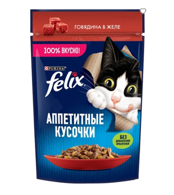 Корм Феликс кусочки в желе говядина для кошек 75гр - фото 29712