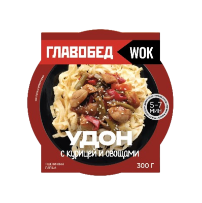 Лапша Wok Главобед Удон с курицей и овощами замороженная 300гр - фото 29756