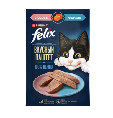 Корм Феликс паштет лосось, форель 75гр - фото 30178