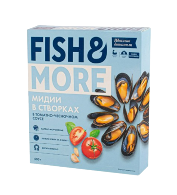 Мидии Fish & More в/м в томатно-чесночном соусе 500 гр. - фото 30665