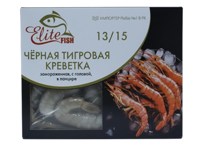 Креветки Elite Fish черная тигровая с головой в панцире 13/15 1кг - фото 30764