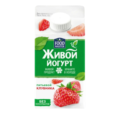 Йогурт Питьевой FOOD MASTER Живой со вкусом клубники 2% 450гр - фото 32363