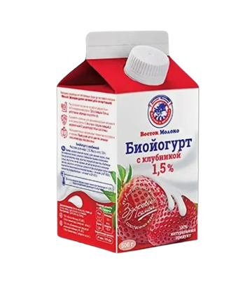 Биойогурт Восток Молоко с клубникой жир 1,5% т/пак 0.45л - фото 32964