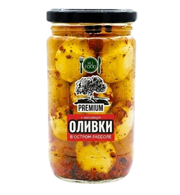 Оливки HiFood с косточкой премиум в остром рассоле 350гр - фото 38062