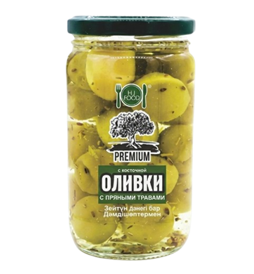 Оливки HiFood премиум с косточкой с пряными травами 350гр - фото 38075