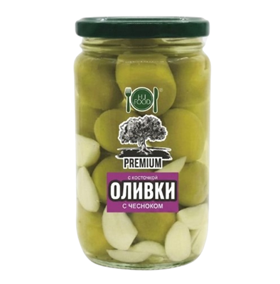 Оливки HiFood премиум с косточкой с чесноком 350гр - фото 38076