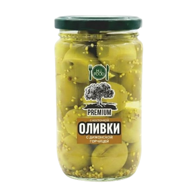 Оливки HiFood премиум с косточкой с дижонской горчицей 350гр - фото 38533