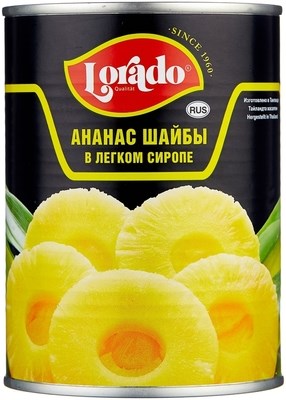 Ананас Lorado шайбы в легком сиропе 580 мл - фото 9166
