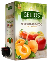 Сок GELIOS Яблоко-абрикос, прямого отжима, 100%, коробка+пакет с краником, 3л
