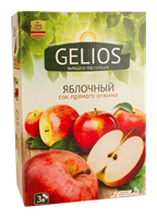 Сок GELIOS яблочный, прямого отжима, 100%, коробка+пакет с краником, 3л