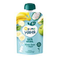 Пюре Фруто-Няня яблочно-банановое с творогом пауч 90гр