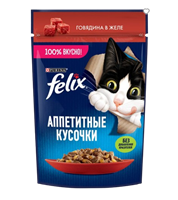 Корм Феликс кусочки в желе говядина для кошек 75гр