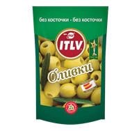 Оливки ITLV зеленые без косточки дой-пак 195гр