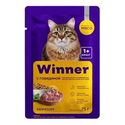 Корм для кошек Winner Мираторг рагу c говядиной д/взр всех пород 75гр - фото 34065