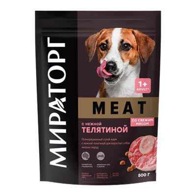 Корм для собак Meat Мираторг сухой с телят д/взр собак мел.пород, 500гр - фото 34066
