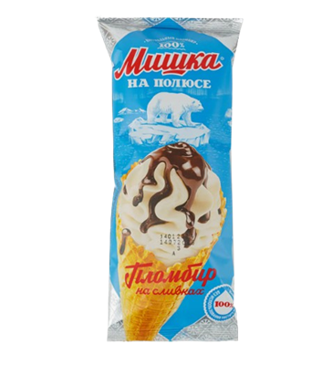 Мороженое Мишка на полюсе пломбир с ванилью в рожке 110гр - фото 34271
