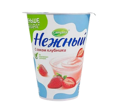 Йогурт Campina Нежный с соком Клубники жир 0,1% 320гр - фото 34382