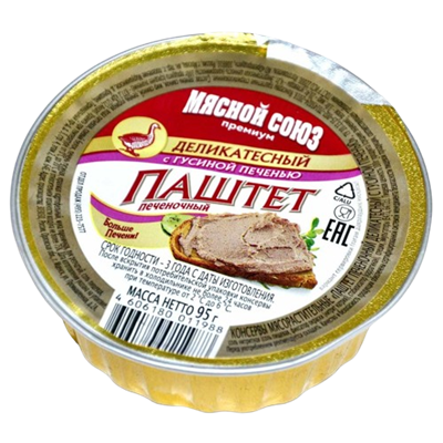 Паштет Мясной Союз деликатесный с гусиной печенью 95гр - фото 35820