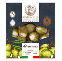 Антипасти Burenka Club оливки фарш. мягким сливочным сыром в масле 240гр